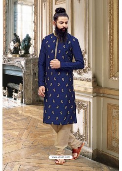 Navy Blue Slub Silk Kurta Pajama