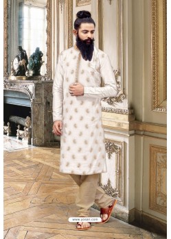 White Slub Silk Kurta Pajama