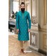 Teal Blue Slub Silk Kurta Pajama