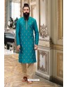 Teal Blue Slub Silk Kurta Pajama