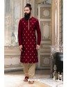 Maroon Slub Silk Kurta Pajama