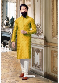 Classy Yellow Jacquard Kurta Pajama