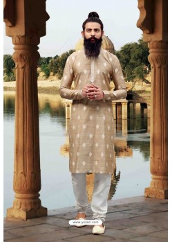 Beige And White Poly Viscose Kurta Pajama