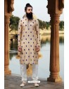 Beige And Blue Poly Viscose Kurta Pajama