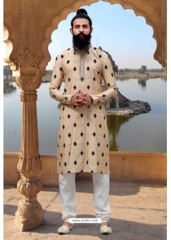 Beige And Black Poly Viscose Kurta Pajama