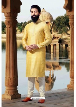 Yellow Jacquard Kurta Pajama