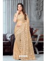 Light Beige Net Heavy Embroidered Party Wear Saree