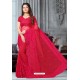 Rose Red Net Heavy Embroidered Party Wear Saree