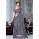 Grey Net Heavy Embroidered Party Wear Saree
