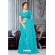 Sky Blue Net Heavy Embroidered Party Wear Saree