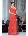 Light Red Net Heavy Embroidered Party Wear Saree