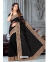 Black And Gold Net Heavy Embroidered Party Wear Saree