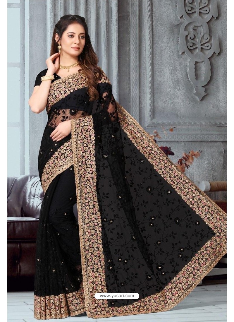 party wear saree black and gold