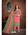 Light Pink Cambric Cotton Printed Straight Suit