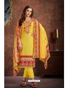 Yellow Cambric Cotton Printed Straight Suit