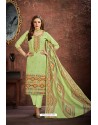 Green Cambric Cotton Printed Straight Suit