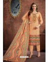 Light Orange Cambric Cotton Printed Straight Suit