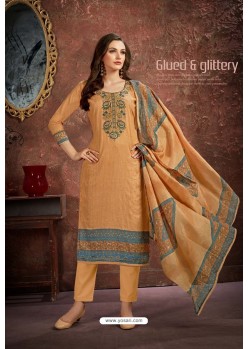 Mustard Cambric Cotton Printed Straight Suit