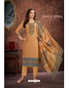 Mustard Cambric Cotton Printed Straight Suit