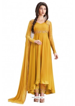 Yellow Faux Georgette Embroidered Suit
