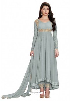 Grey Faux Georgette Embroidered Suit