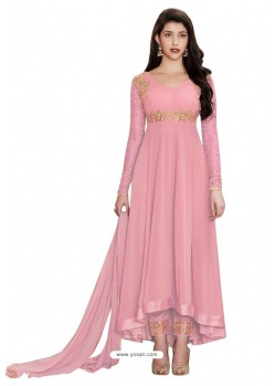 Pink Faux Georgette Embroidered Suit