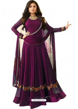 Purple Faux Georgette Embroidered Anarkali Suit