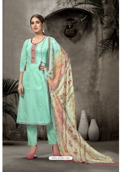 Sky Blue Pure Jam Silk Straight Suit