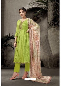 Parrot Green Pure Jam Silk Straight Suit