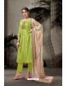 Parrot Green Pure Jam Silk Straight Suit