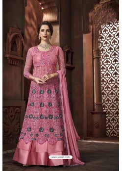 Hot Pink Heavy Net And Japan Satin Designer Anarkali Suit