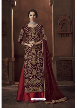 Maroon Heavy Velvet Designer Anarkali Suit