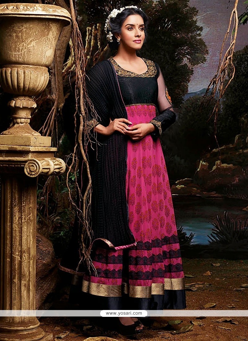 Epitome Pink And Black Cotton Anarkali Suits
