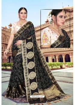 Black Semi Dola Silk Designer Saree