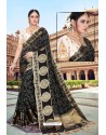 Black Semi Dola Silk Designer Saree