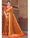 Orange Semi Dola Silk Designer Saree