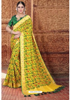 Yellow Semi Dola Silk Designer Saree