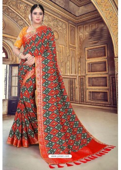 Red Semi Dola Silk Designer Saree