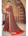 Red Semi Dola Silk Designer Saree