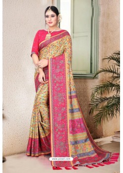 Pretty Multi Colour Semi Dola Silk Designer Saree