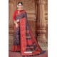 Navy Blue Semi Dola Silk Designer Saree