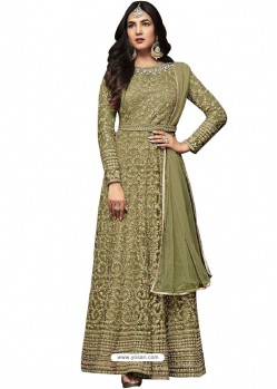 Green Nylon Net Floor Length Suit