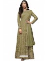 Green Nylon Net Floor Length Suit