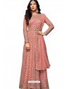 Peach Nylon Net Floor Length Suit