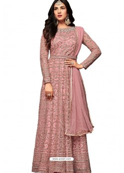 Pink Nylon Net Floor Length Suit