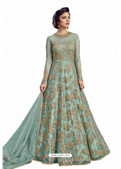 Sky Blue Nylon Handworked Anarkali Suit