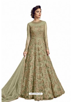 Green Nylon Handworked Anarkali Suit