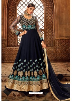 Navy Blue Pure Georgette Designer Anarkali Suit