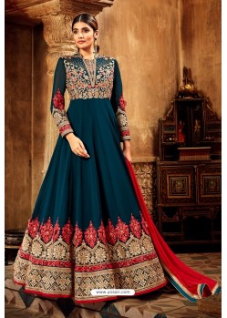 Peacock Blue Pure Georgette Designer Anarkali Suit