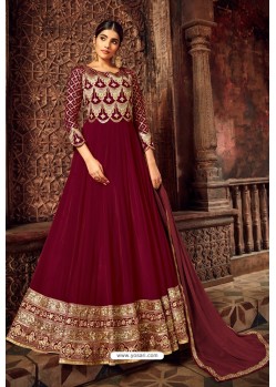 Maroon Pure Georgette Designer Anarkali Suit